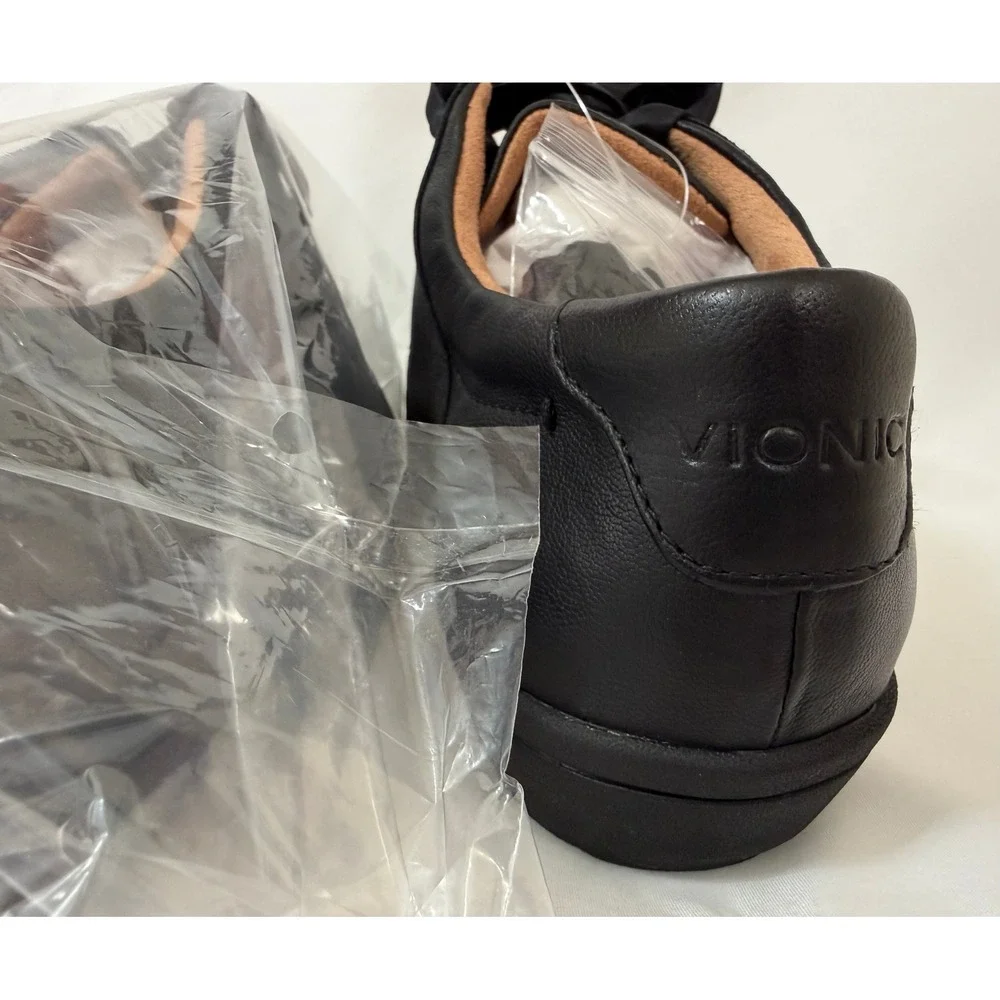 NIB Vionic Lindsey Black Leather Ribbon Lace Up Orthotic Sneakers 8.5 Wide